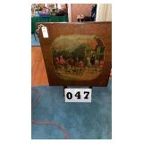 vintage folding fox hunt scene card table or