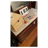 Jewelry box and assorted ladies costume jewelry.