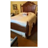 vintage wooden bed frame features an elegantly