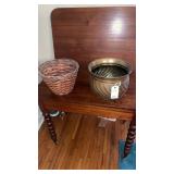 Brass planter and basket.