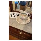 vintage ceramic pitcher and wash basin set with