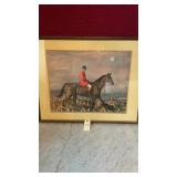 32 inch x 25 1/2 inch framed fox hunting print.