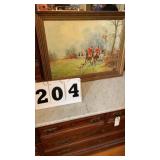 31 inch x 23 inch fox hunting painting by Diacone