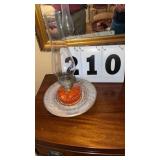 Oil lamp and dish possibly ash tray