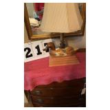Wooden duck lamp on wood stand