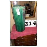 tall, cylindrical green-glazed pottery piece that