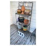 Bakers rack, 7 plant, water can and pineapple