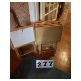 4 serving wooden eating trays with holder and 1