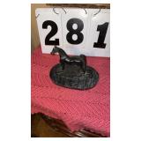 dark bronze or metal walking horse sculpture