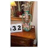 striking teal double-handled ceramic vase