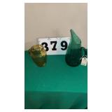 vintage amber glass swirl or optic pitcher And