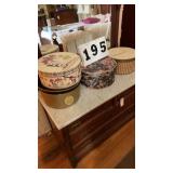 4 hat boxes and ladyï¿½s hats.