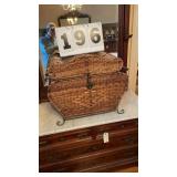 vintage brown woven wicker and rattan storage