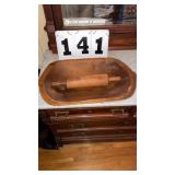 Antique Dough bowl and wood rolling pin