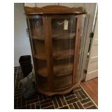 vintage oak curved-glass bow-front curio or china