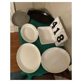 1wood tray, 3 platters, 1 metal platter and