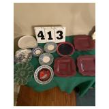 Glass egg plate and 14 assorted plates and