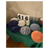 Assorted kitchen dinnerware, bowls, glasses,