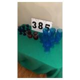 9 vintage blue glass goblets(1 broken), vintage