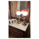 Pair of antique Victorian electrified parlor oil