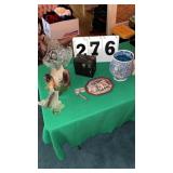 frosted glass dolphin figurine , glass basket ,