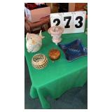 5 glass items. Includes what appears to be a