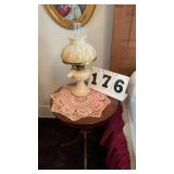 vintage ivory glass hurricane-style table lamp