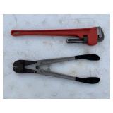 24 in Pipe Wrench & 18 in Bolt Cutters