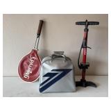 Bowling Ball & Shoes, Air Pump & Tennis Racket