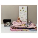 Childrens Silverplate Tea Set, Doll & Blankets