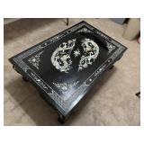 Asian Black Lacquer Table with Dragon Inlay