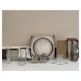 Glass Platter, Coasters & Vase