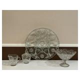 Cut Glass Platter, Compote, Sugar Bowl & Creamer