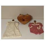 Vintage Baby Clothes & Wood Heart Stool