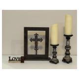 Candlesticks, Faux Candles, Love Decor & Cross