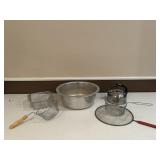 Tea Kettle, Fry Baskets & Aluminum Bowl