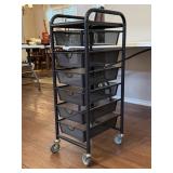 Black Metal Rolling Cart with Drawers