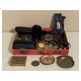 Eye Glasses, Change Trays & Brass RJ Reynolds Box
