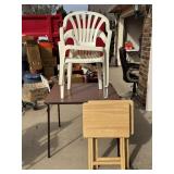 Card Table, Plastic Outdoor Chairs & TV Trays