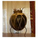 Decorative Pottery Vase with Metal Stand