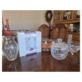 Crystal Candlesticks, Dishes, Vase