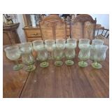 Set of 14 Green Glass Tulip Shaped Goblets