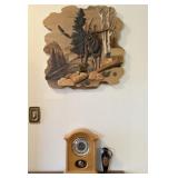 Carved Wood Wall Art, Clock, Salzburg Vase