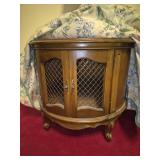 Wooden Accent Table with Floral Tablecloth