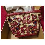 Brighton Red Heart Woven Leather Tote Bag