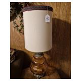Amber Glass Table Lamp with Fabric Shade