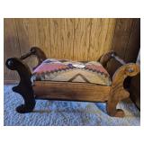 Wood Footstool with Patterned Cushion