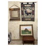 Wooden Footstool and Wall Decor