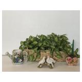 Dove Candleholder, Ceramic Pitcher & Basket