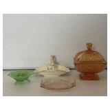 Carnival Glass Candy Dish & Jadeite Candle Holder